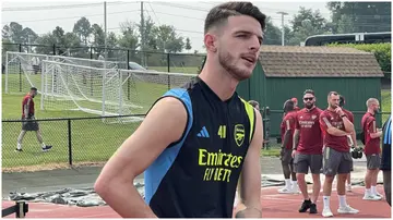 Arsenal's Declan Rice training with his new team-mates at the George Mason University in Fairfax County, Virginia. Photo by Simon Peach.