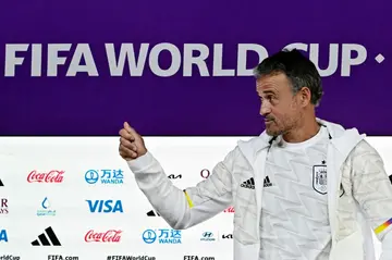 Spain's coach Luis Enrique arrives for a press conference at the Qatar National Convention Center (QNCC) in Doha
