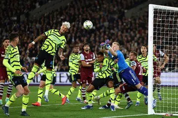 Ben White (2nd left) scored an own goal in Arsenal's 3-1 League Cup defeat to West Ham