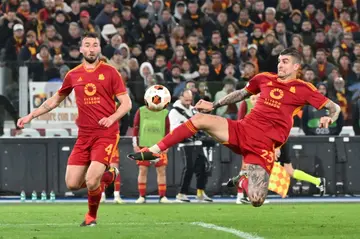 Gianluca Mancini (R) and Bryan Cristante were both on target for Roma against Brighton