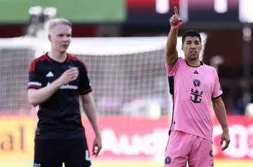 Luis Suarez, right, came off the bench to score twice for Inter Miami in a 3-1 win at D.C. United on Saturday in MLS.