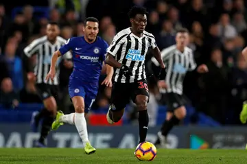 Christian Atsu playing for Newcastle against former club Chelsea in September 2019