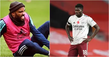 Thomas Partey injures Arsenal teammate in training; photo drops