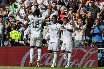 Brazilian duo Vinicius Junior (C) and Rodrygo (R) got the goals as Real Madrid stayed perfect in La Liga