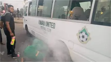 Panic as fire guts bus of another top Nigerian football club along Onitsha-Asaba expressway
