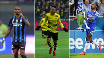 Samuel Eto'o, Pierre-Emerick Aubameyang, Didier Drogba, Borussia Dortmund, Inter Milan, Chelsea, Barcelona, AFCON, Premier League, La Liga, Serie A.