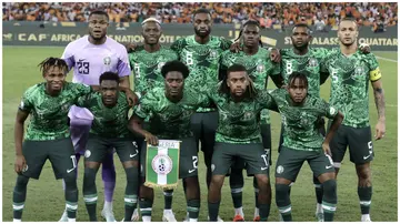 Nigeria players ahead of the 2023 Africa Cup of Nations final against Ivory Coast at Alassane Ouattara Stadium in Abidjan, Ivory Coast, on February 11, 2024. Photo: Yvan Gabon.