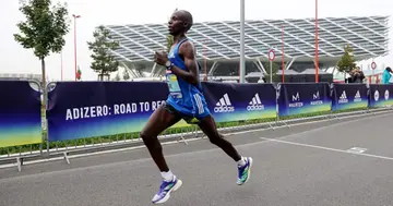 Abel Kipchumba of Kenya on his way to win the ADIZERO: ROAD TO RECORDS Half Marathon in a world leading and personal best time of 58:48 at adidas HQ on September 12, 2021 in Herzogenaurach, Germany. (Photo by Alexander Hassenstein/Getty Images for ADIDAS)