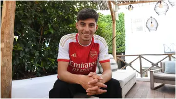 Kia Havertz poses after signing for Arsenal from Chelsea. Photo by David Price.