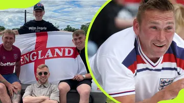 Jarrod Bowen poses for a photo on the left with his dad and two siblings (L). On the right is his father, Sam.