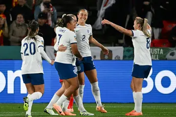 Lauren James (number 7) celebrates one of England's goals in the 6-1 demolition of China