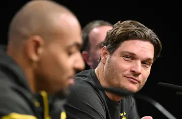 Dortmund forward Donyell Malen (L) and coach Edin Terzic (R) are both confident ahead of the Champions League second last 16 leg tie against PSV