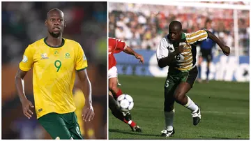 Bafana striker, Evidence Makgopa, has been likened to Phil Masinga. Photos: Visionhaus and Stu Forster.