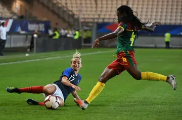Cameroon's Claudine Falone Meffometou in action in a friendly match against France in 2018