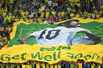 Brazil supporters displayed a banner with the message "Pele, get well soon" during the win against South Korea