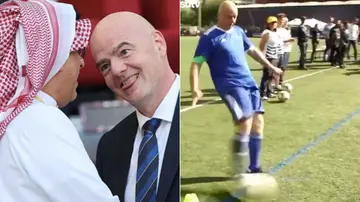 gianni infantino, fifa president, corner kick, charity match, 2019, 2022 fifa world cup, qatar