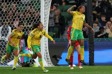 Jamaica defender Allyson Swaby celebrates scoring her goal