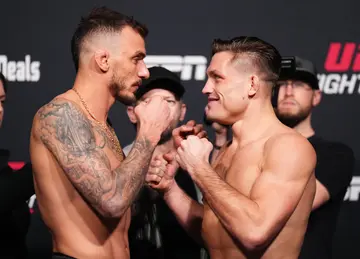 Two Mixed Martial Artists face off during the UFC Fight Night 