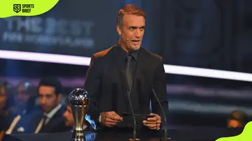 Gabriel Batistuta of Argentina talks during The Best FIFA Football Awards