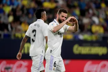Real Madrid's Spanish defender Nacho Fernandez celebrates scoring his team's opener against Cadiz on Saturday