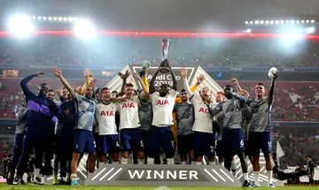 Players of Tottenham Hotspur lift the trophy after winning the Audi cup final match between Tottenham Hotspur and Bayern Muenchen at Allianz Arena
