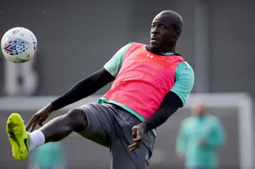 Chris Samba of Aston Villa in action during a training session at the club's training ground at Bodymoor Heath