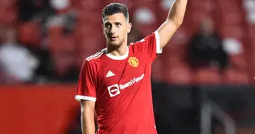 Diogo Dalot gestures during the pre-season friendly match between Manchester United and Brentford at Old Trafford on July 28, 2021 in Manchester, England. (Photo by Nathan Stirk/Getty Images)