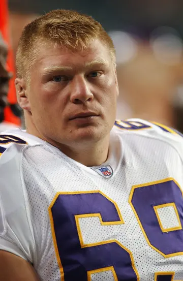 Brock Lesnar during a game between the Minnesota Vikings and the Atlanta Falcons on August 20, 2004 at The Georgia Dome in Atlanta, Georgia. (Photo by Scott Cunningham/Getty Images)