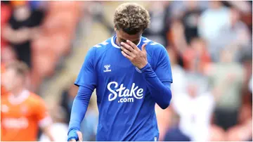 Dele Alli reacts during the pre-season Friendly match between Blackpool and Everton at Bloomfield Road. Photo by George Wood.