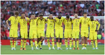Chelsea players look tense during the penalty shoot-out during the FA Cup Final match against Liverpool at Wembley Stadium. Photo by Charlotte Wilson.