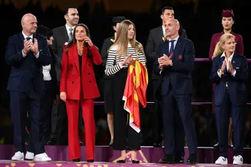 Spanish football federation chief Luis Rubiales with Queen Letizia and her daughter Princess Sofia at the Women's World Cup final in Australia