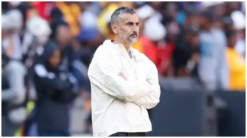 Orlando Pirates head coach, Jose Riveiro, has come out to speak about Tshegofatso Mabasa. Photo: Photo by Phill Magakoe. 
