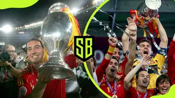 Spanish player celebrates after winning Euro 2008 and 2012
