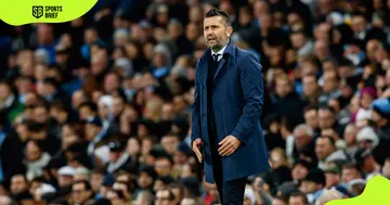 Dinamo Zagreb's head coach, Nenad Bjelica, looks on during a match.