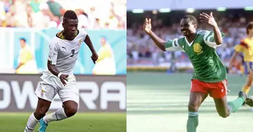 World Cup heroes: Asamoah Gyan finally meets the legendary Roger Milla