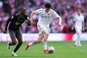 Spurs signing: Leeds United midfielder Archie Gray (R) has joined Tottenham