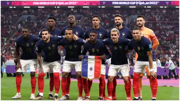 France players line up for the team photo prior to the FIFA World Cup Qatar 2022 match at Al Bayt Stadium. Photo by Lars Baron.