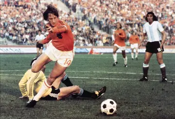 Johan Cruyff in action against the Netherlands in 1974