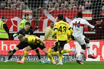 Silas (R) snatched a point for Stuttgart against Dortmund with an equaliser deep into added time