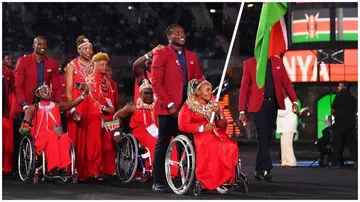 Team Kenya during the team introductions at the the 2020 Tokyo Olympics Games. Photo: Commonwealth Sport.