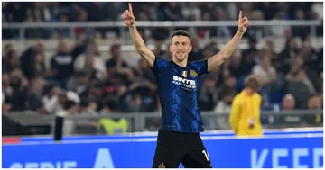 Ivan Perisic celebrates after scoring during the Coppa Italia Final match between Juventus and FC Internazionale at Stadio Olimpico. Photo by Giuseppe Bellini.