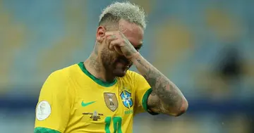 Neymar reacts after Brazil's Copa America defeat. Photo by Alexandre Schneider.
