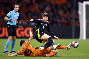 Scotland midfielder Scott McTominay (right) in action against the Netherlands