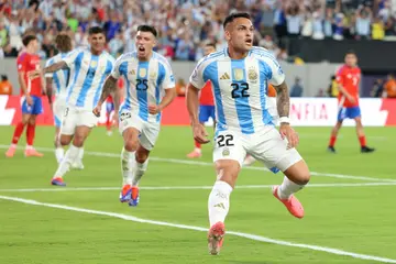 Argentina striker Lautaro Martinez celebrates his winner in the 1-0 victory over Chile in Copa America Group A on Tuesday.