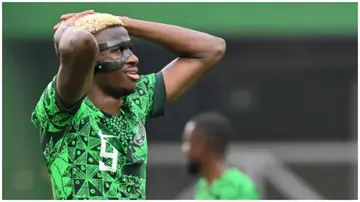 Nigeria's forward  Victor Osimhen reacts to a missed chance during the Africa Cup of Nations (CAN) 2024 Group A football match against Equatorial Guinea at the Alassane Ouattara Stadium in Ebimpe, Abidjan, on January 14, 2024. Photo: Issouf Sanogo.