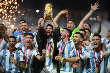 Argentina's winning team celebrate after the World Cup final