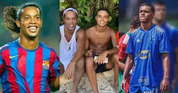 Ronaldinho and his son after a volley ball game in Brazil. Credit: @10Ronaldinho @_mendesjoao