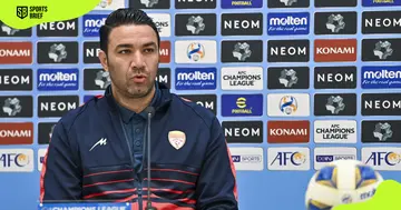 Head coach of Foolad Khouzestan FC Javad Nekounam attends a press conference.