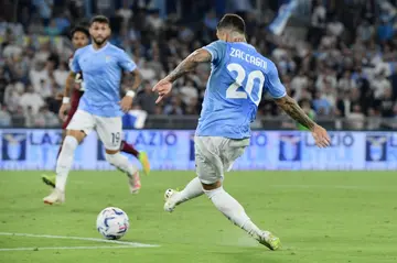 Lazio midfielder Mattia Zaccagni (R) has failed to recover from an ankle injury in time to play Italy's Euro 2024 qualifier against England at Wembley