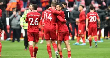 Liverpool players during their Premier League match against Watford at Anfield. Photo by Andrew Powell.